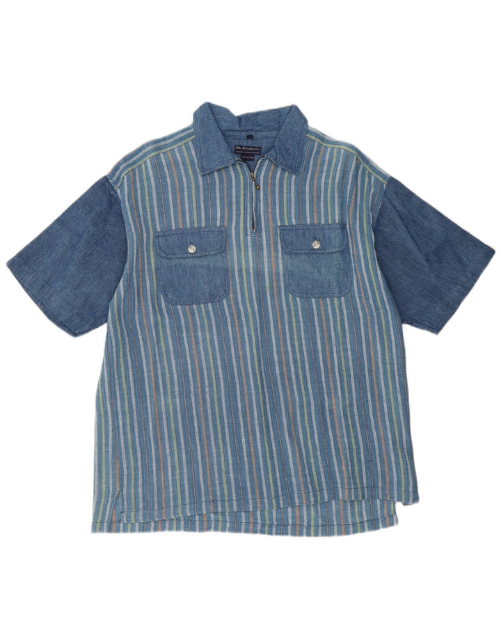 Ανδρικό πουλόβερ με κοντό μανίκι VINTAGE με ριγέ μεσαίο μπλε ριγέ