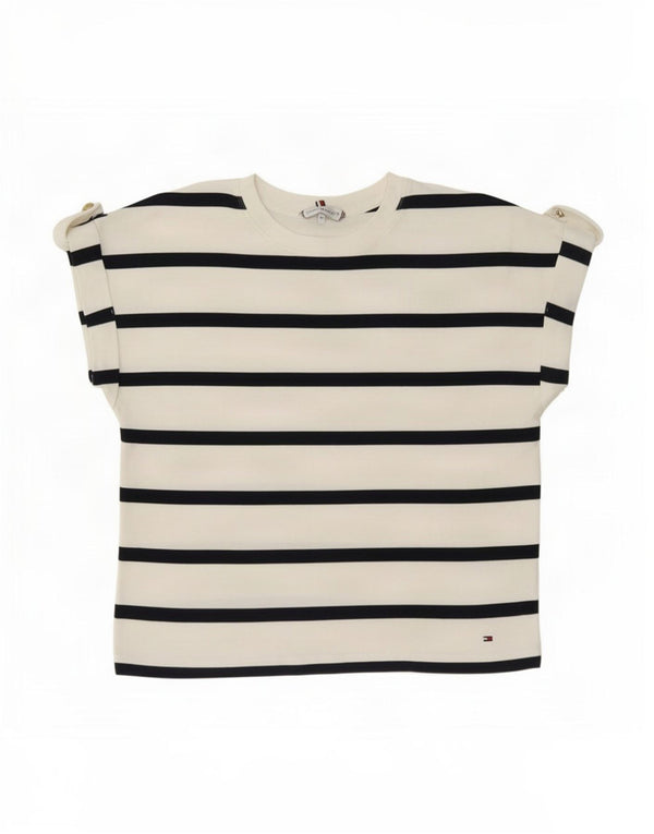 Tommy Hilfiger Γυναικείο T-Shirt Top UK 14 Μεσαίο λευκό ριγέ βαμβακερό