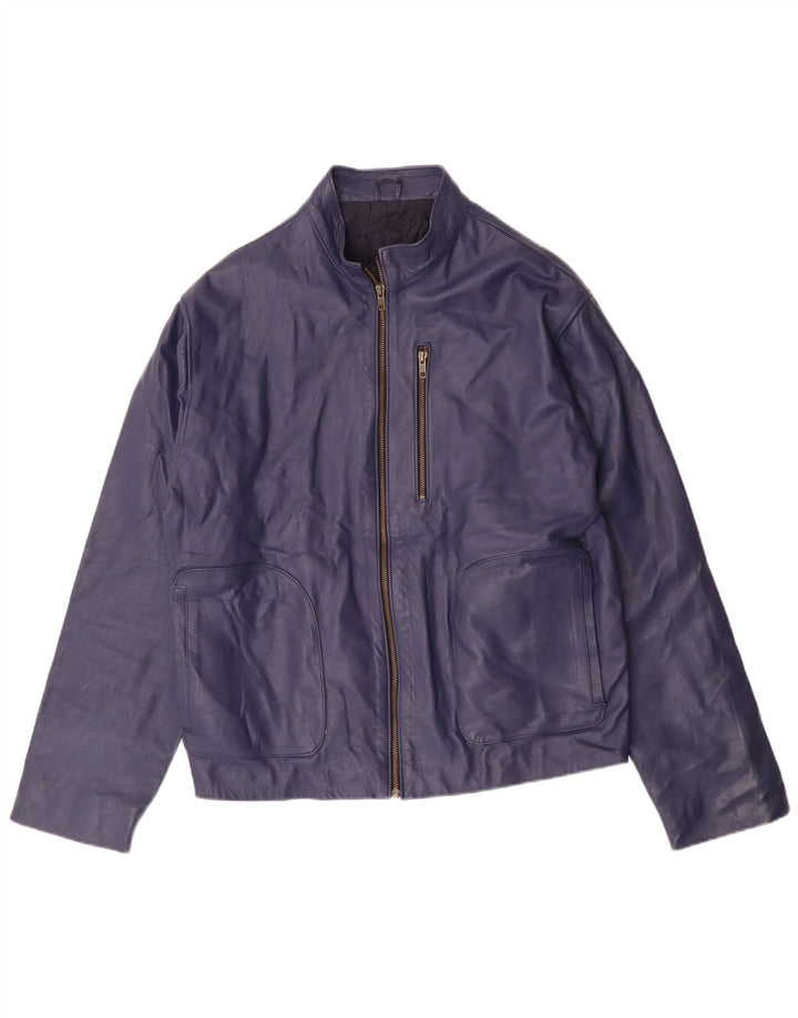 Vintage Γυναικείο Bomber Δερμάτινο Μπουφάν UK 14 Medium Navy Blue