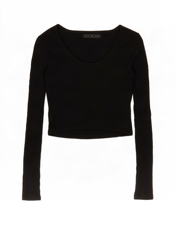 Topshop Γυναικείο Crop Top μακρυμάνικο UK 10 Small Black Viscose
