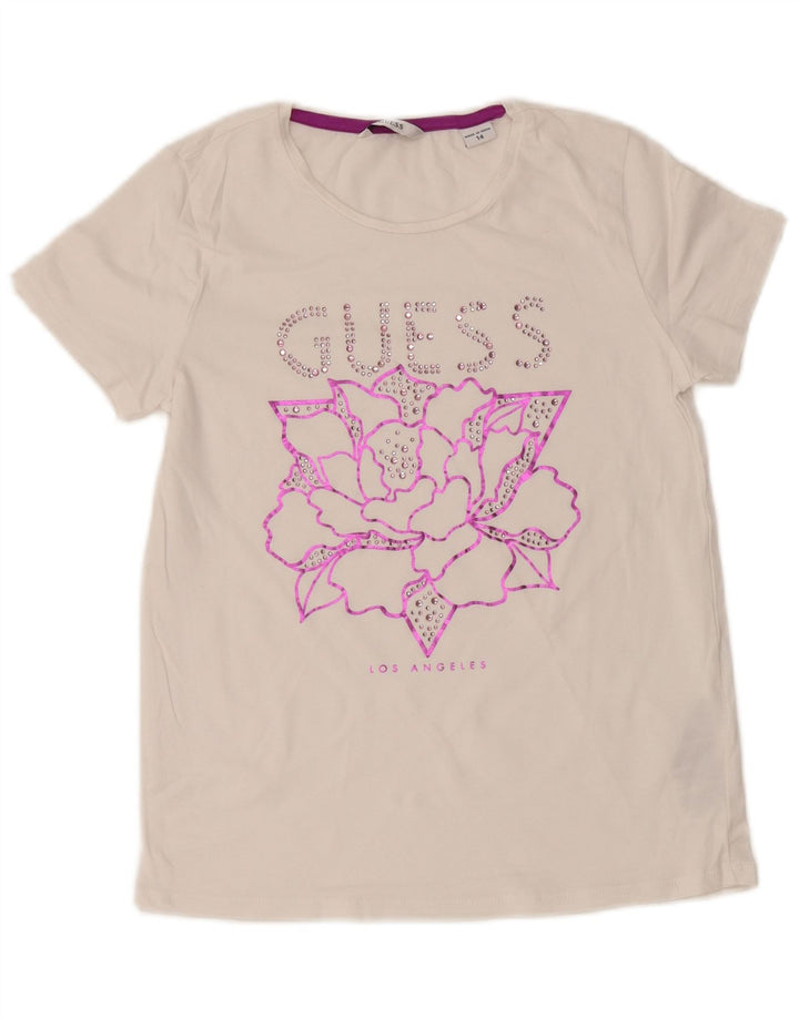 GUESS Girls Graphic T-Shirt Top 13-14 ετών Λευκό βαμβακερό