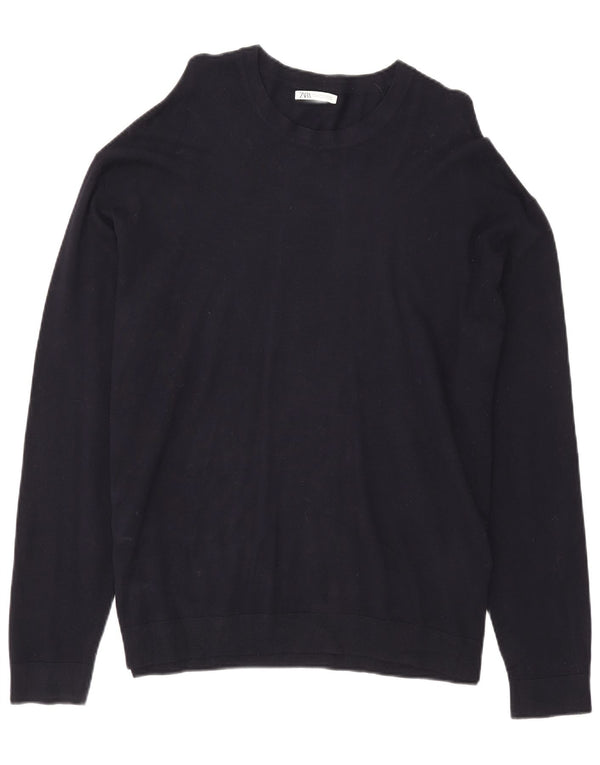 Ανδρικό πουλόβερ Zara με λαιμόκοψη XL Navy Blue Viscose