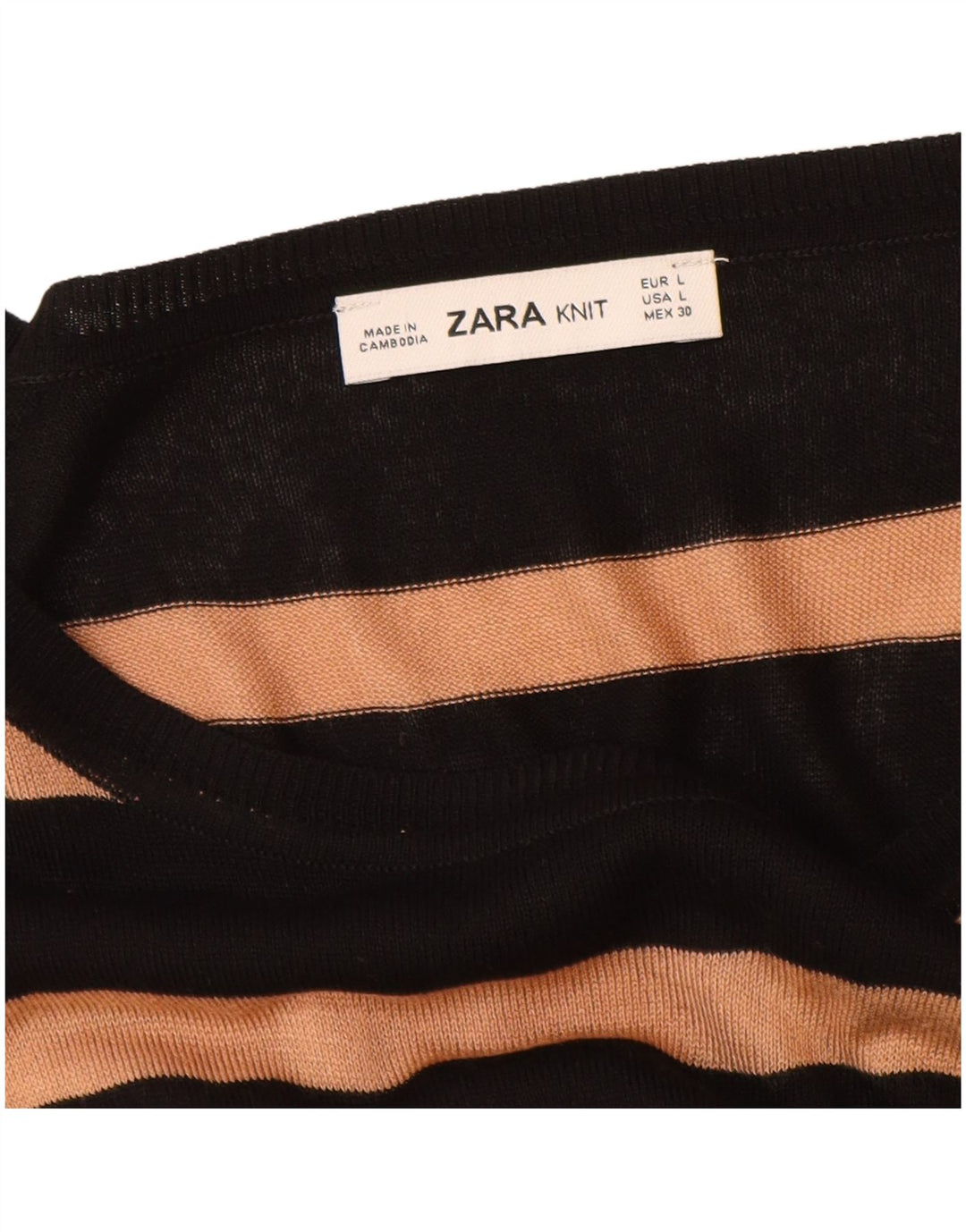 Zara Γυναικείο πουλόβερ με λαιμόκοψη UK 16 Large Μαύρο ριγέ