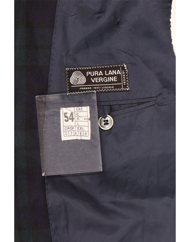 Vintage Ανδρικό τζάκετ σακάκι με 2 κουμπιά IT 54 2XL Navy Blue καρό μαλλί