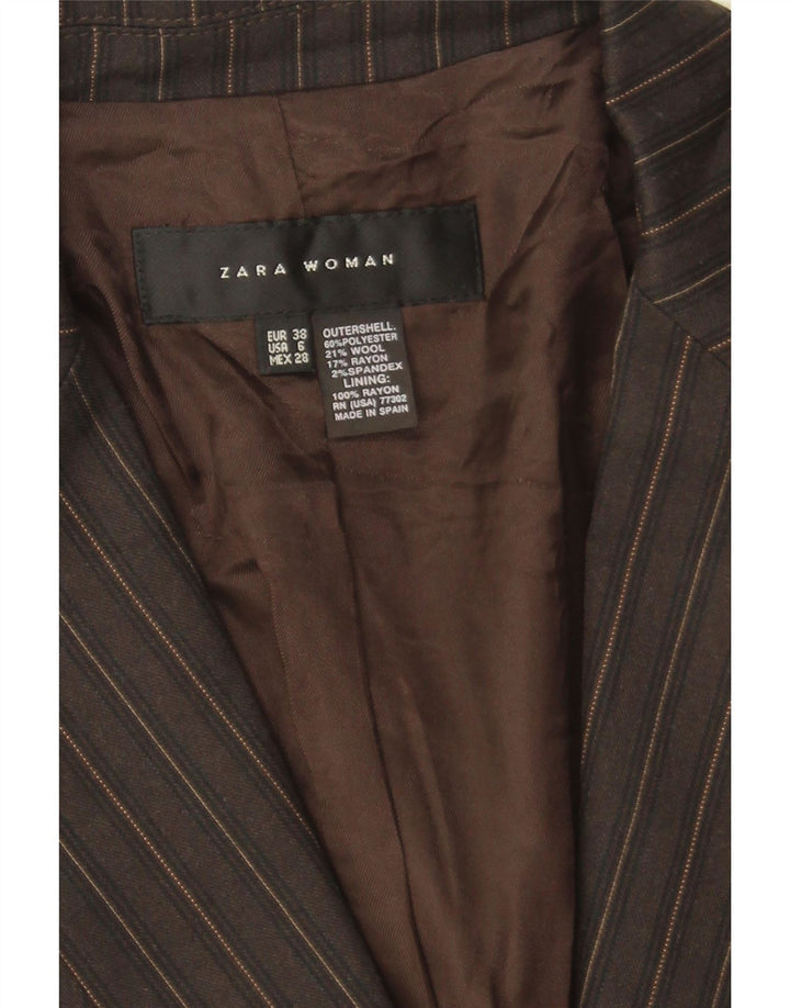 Zara Γυναικείο τζάκετ μπλέιζερ με 1 κουμπί EU 38 Small Brown Pinstripe Polyester