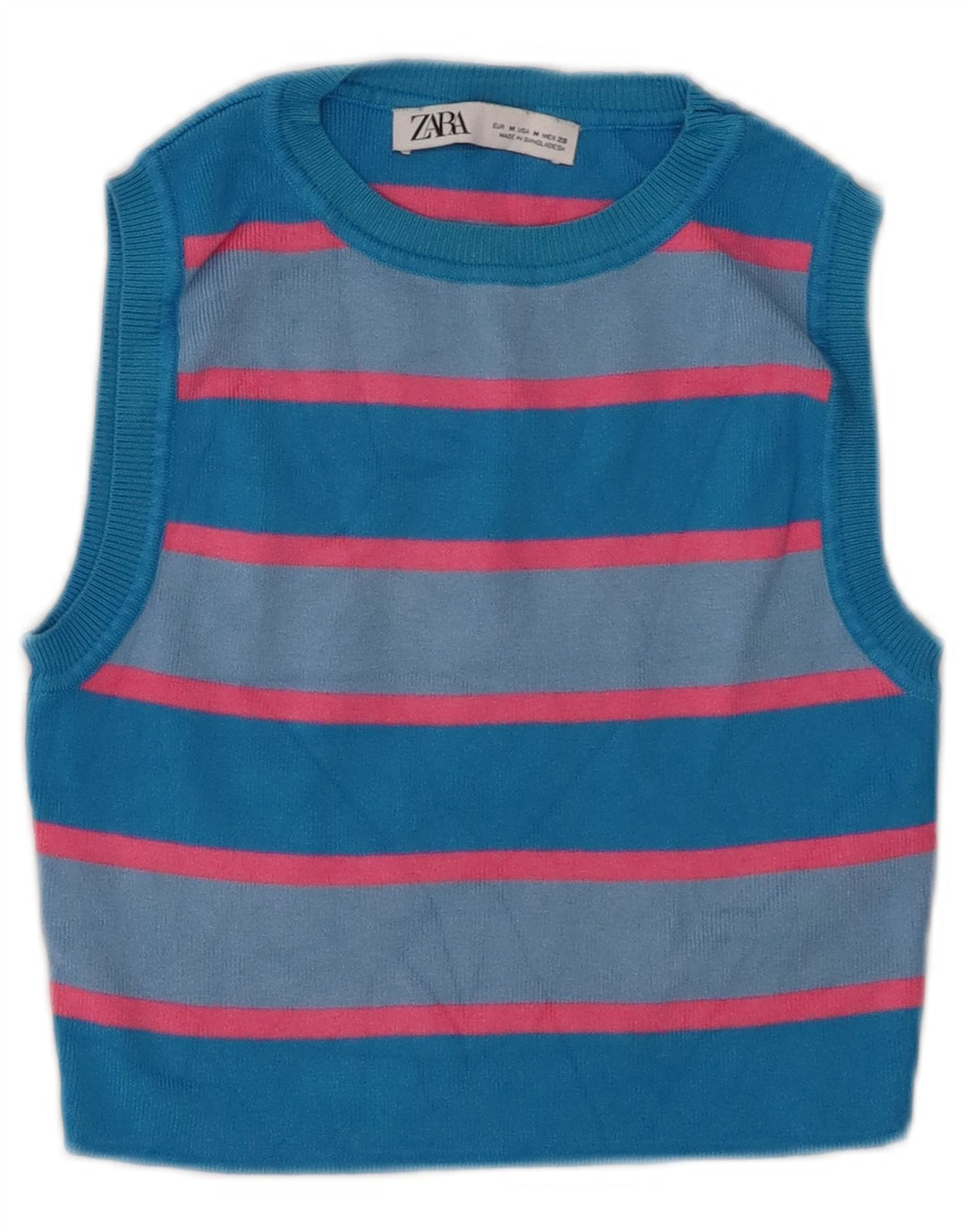 Zara Γυναικείο γιλέκο Crop UK 12 μεσαία μπλε ριγέ βισκόζη