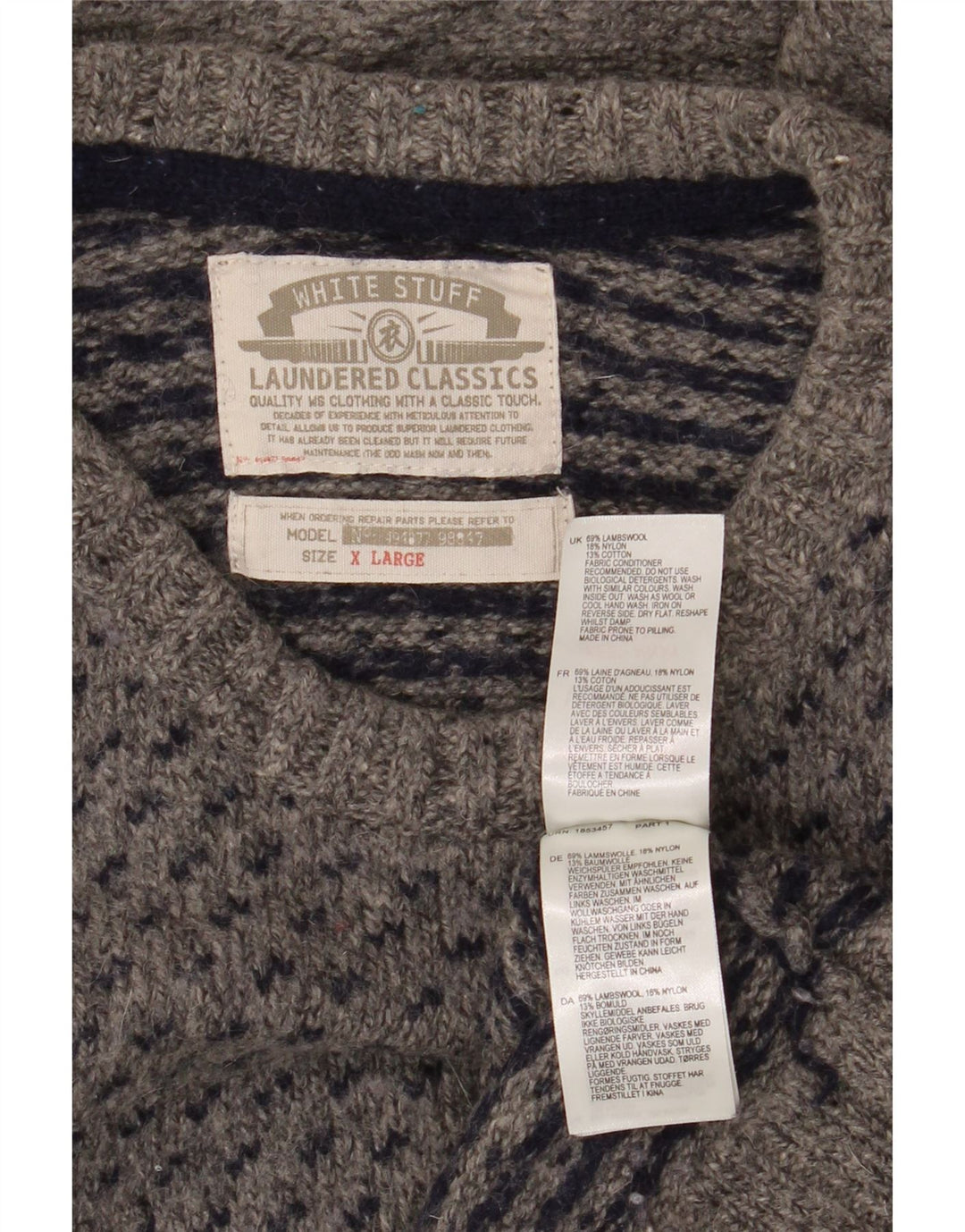 White Stuff Ανδρικό πουλόβερ με λαιμόκοψη XL Lambswool με γκρι στίγματα