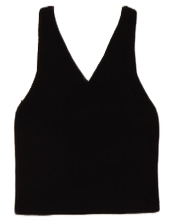 Zara Γυναικείο Αμάνικο Crop Top UK 12 Medium Black Spotted