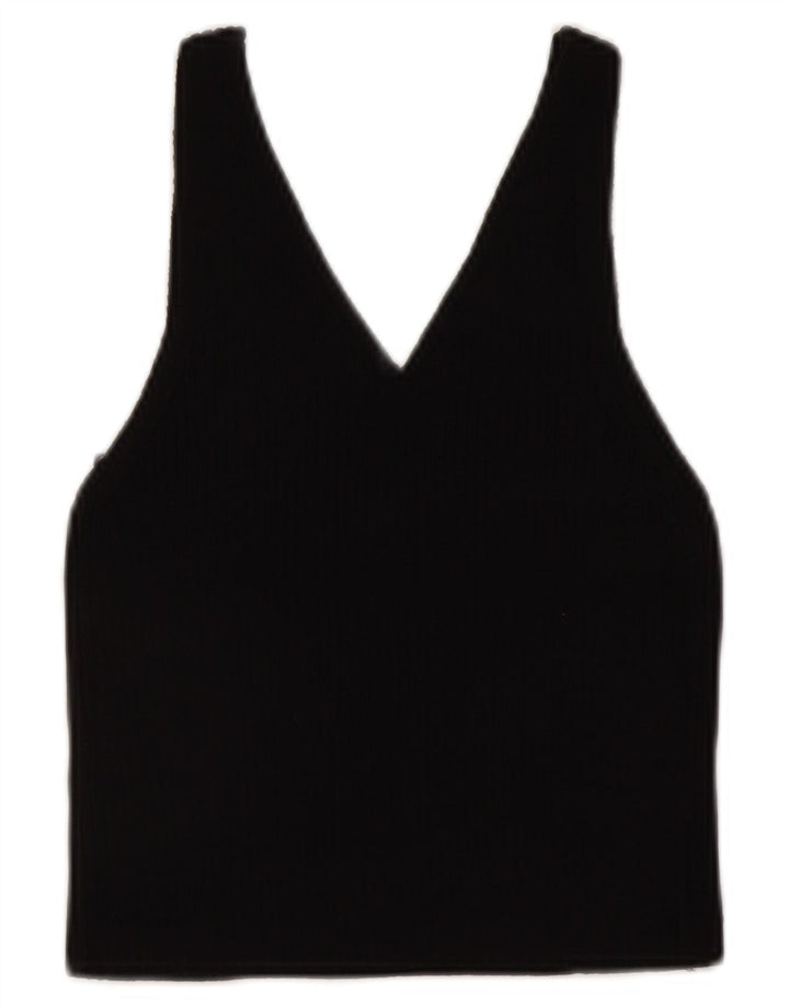 Zara Γυναικείο Αμάνικο Crop Top UK 12 Medium Black Spotted