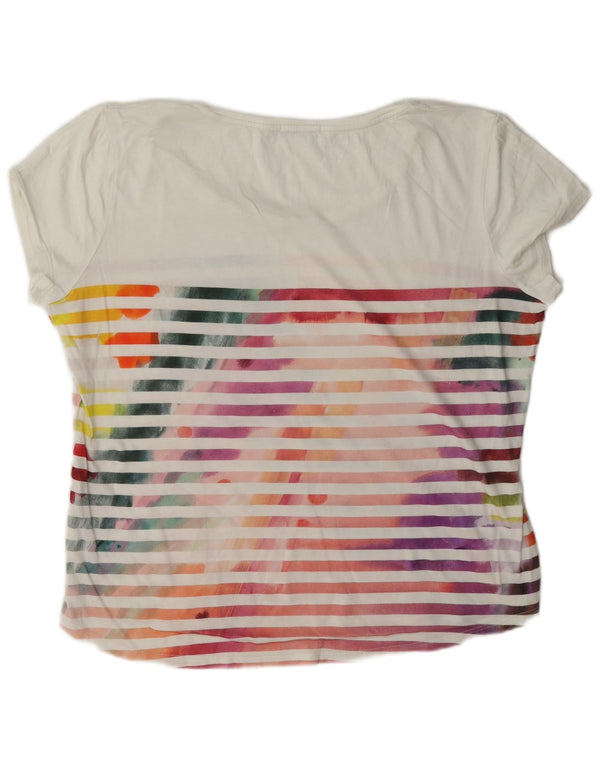 Desigual γυναικείο κανονικό γραφικό μπλουζάκι UK 18 XL Λευκό βαμβακερό ριγέ