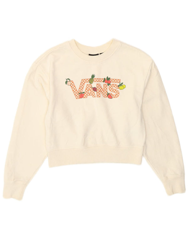 Vans Womens Crop Graphic Φούτερ Jumper UK 6 XS White Cotton