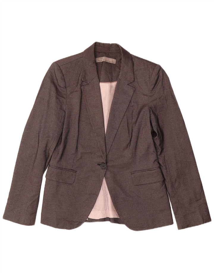 Zara Γυναικείο μπουφάν 1 κουμπιού blazer UK 14 Large Grey Polyester