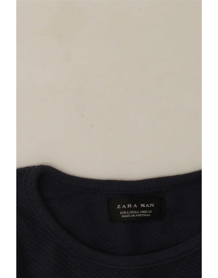 Ανδρικό πουλόβερ Zara Crew Neck Jumper Μεγάλο Navy Blue