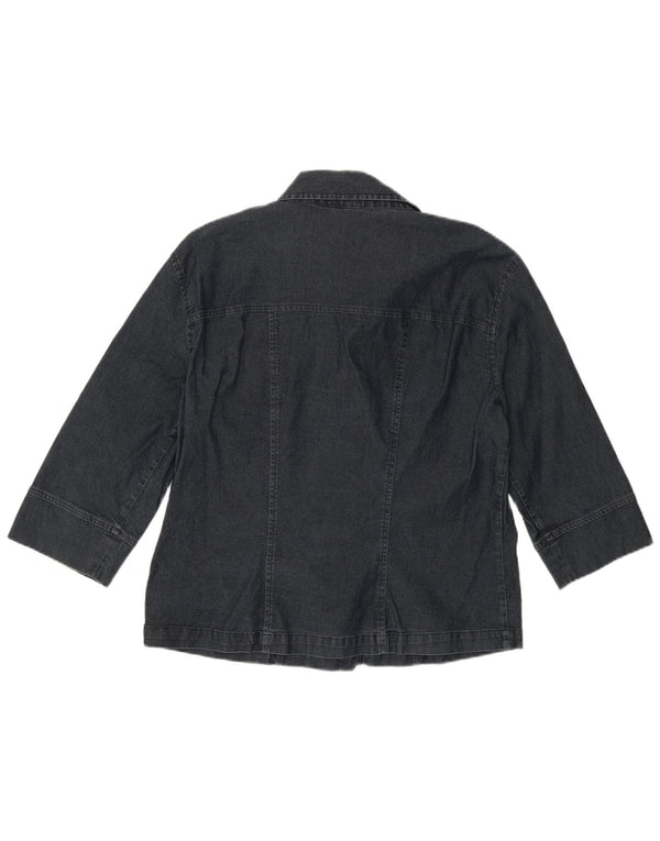 Benetton γυναικείο τζιν μπλουζάκι 3/4 UK 14 μεγάλο navy μπλε βαμβακερό