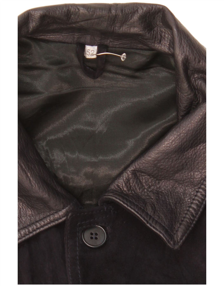 Vintage Ανδρικό Suede Bomber Jacket IT 52 XL Μαύρο Δερμάτινο