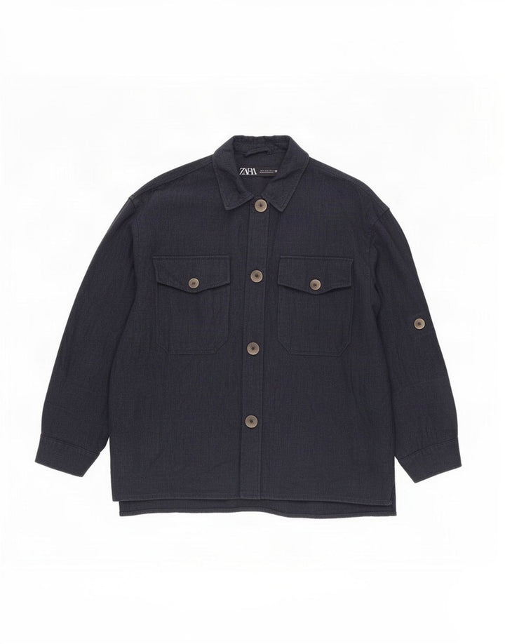 Zara Γυναικείο Utility Jacket UK 10 Small Navy Blue Ramie