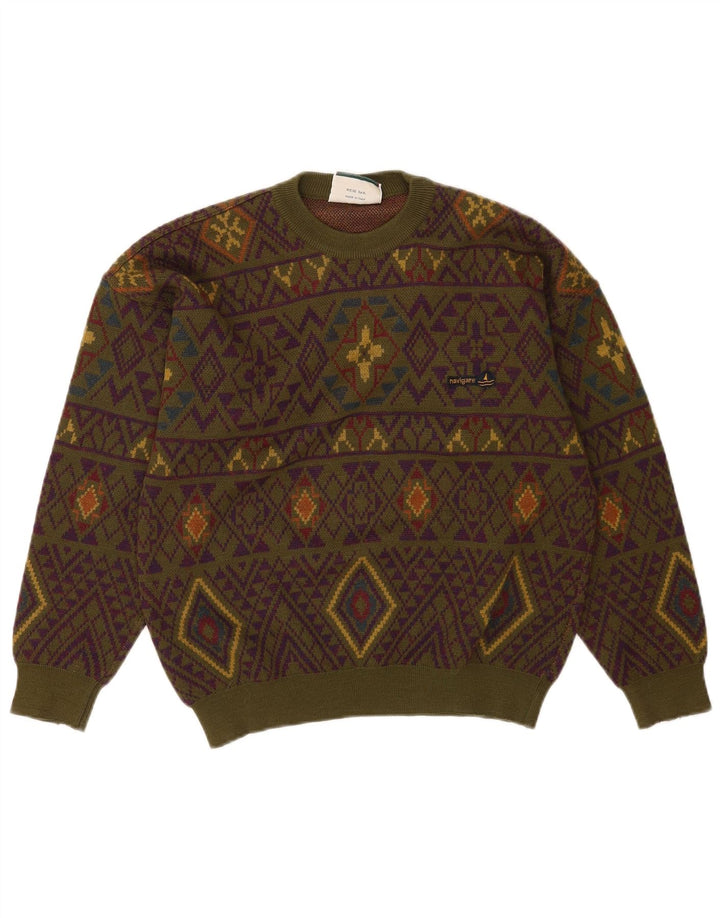 Ανδρικό πουλόβερ Navigare Crew Neck Jumper Medium Khaki γεωμετρικό μαλλί
