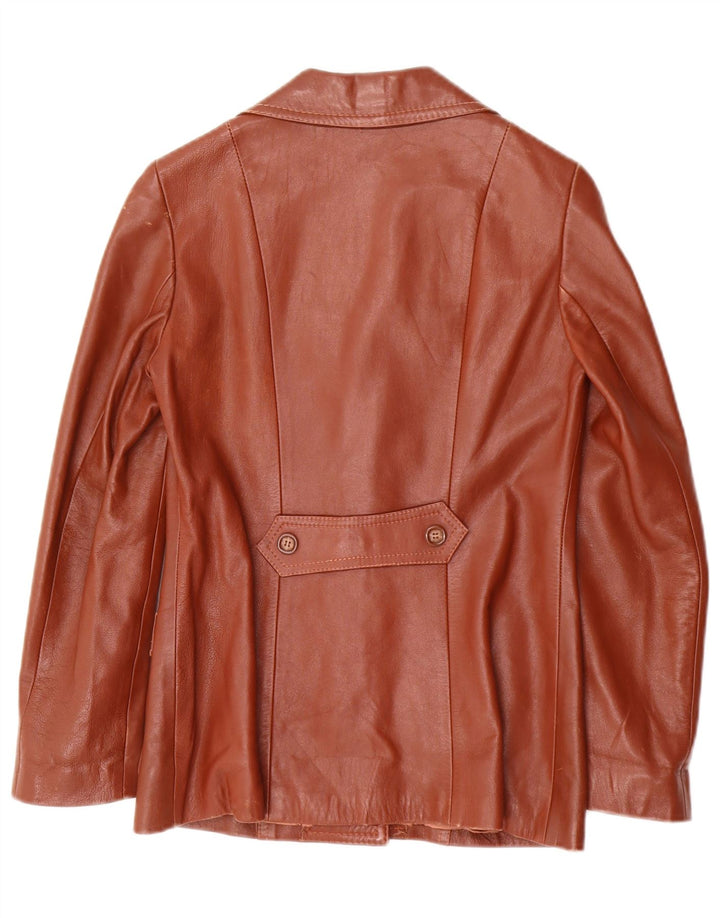Vintage Γυναικείο Δερμάτινο Μπουφάν 3 Κουμπιών Μπλέιζερ IT 40 Μικρό Καφέ Δερμάτινο