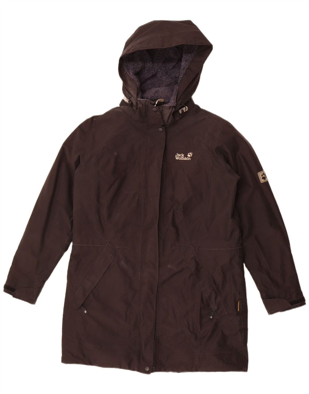 Jack Wolfskin Γυναικείο παλτό με κουκούλα αντιανεμικό UK 16 μεγάλο μαύρο πολυεστέρα