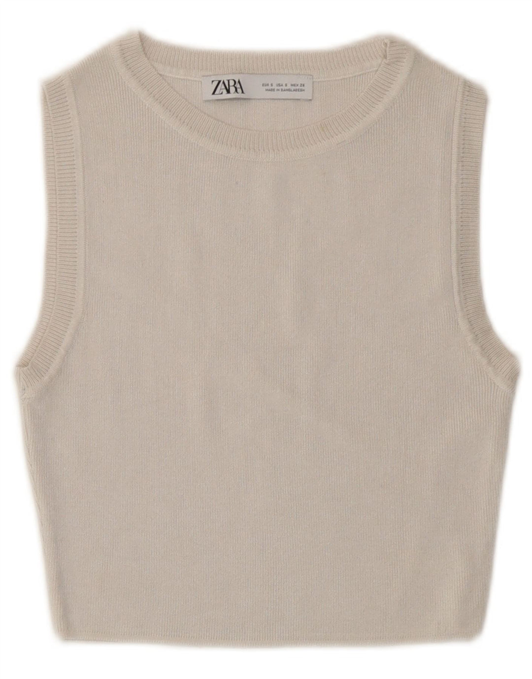 Zara Γυναικείο πουλόβερ Crop Top UK 8 Μικρή υπόλευκη βισκόζη