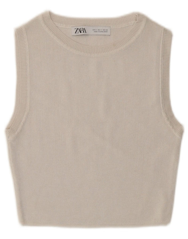 Zara Γυναικείο πουλόβερ Crop Top UK 8 Μικρή υπόλευκη βισκόζη
