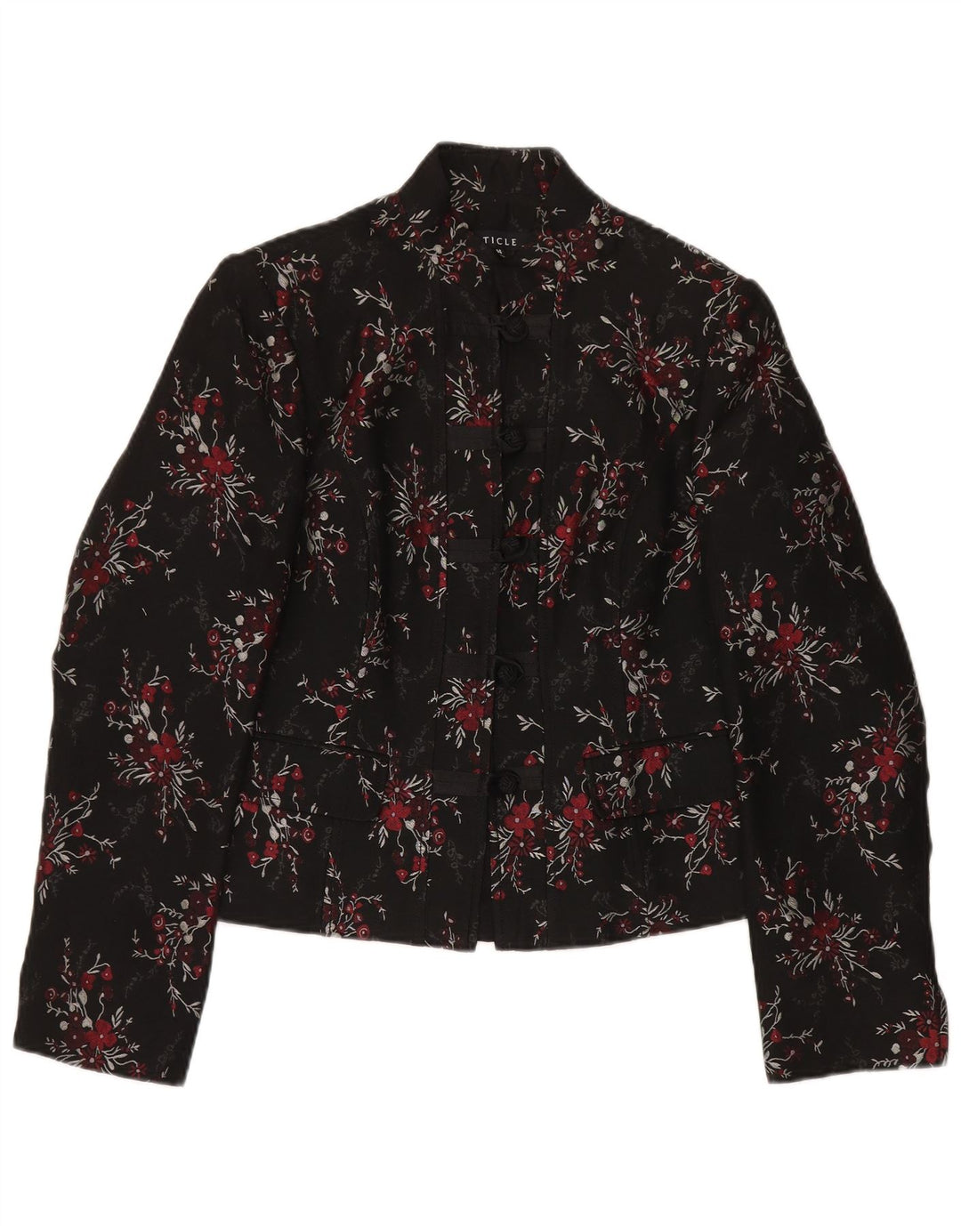 Vintage γυναικείο σακάκι blazer UK 14 μεγάλο μαύρο λουλουδάτο οξικό