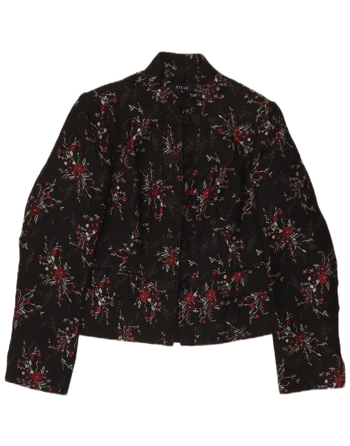 Vintage γυναικείο σακάκι blazer UK 14 μεγάλο μαύρο λουλουδάτο οξικό