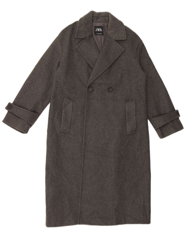 Zara Γυναικείο Παλτό με διπλό στήθος UK 10 Small Grey Polyester