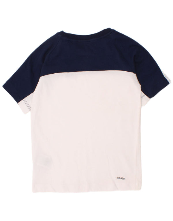 T-Shirt Adidas Boys Climalite Top 7-8 ετών Λευκό βαμβακερό μπλοκ