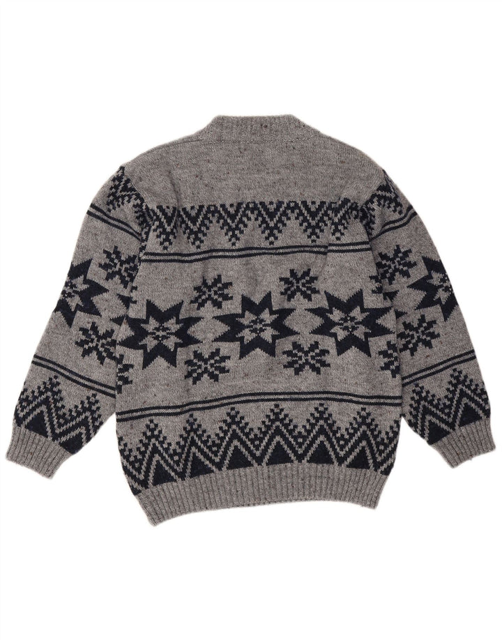 Vintage Ανδρικό πουλόβερ με λαιμόκοψη μεσαίου γκρι Πολυακρυλικό Fair Isle