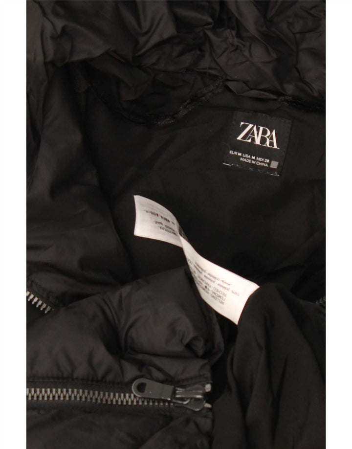 Zara Γυναικείο παλτό με κουκούλα UK 14 Μεσαίο Μαύρο Πολυεστέρας