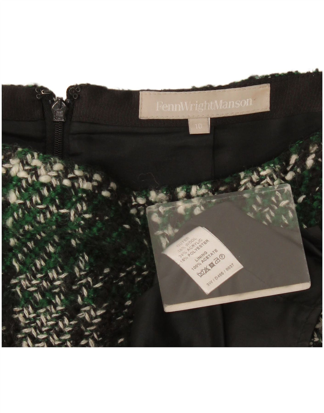 Μίνι γυναικεία φούστα Fenn Wright Manson UK 10 Small W30 Green Check Wool