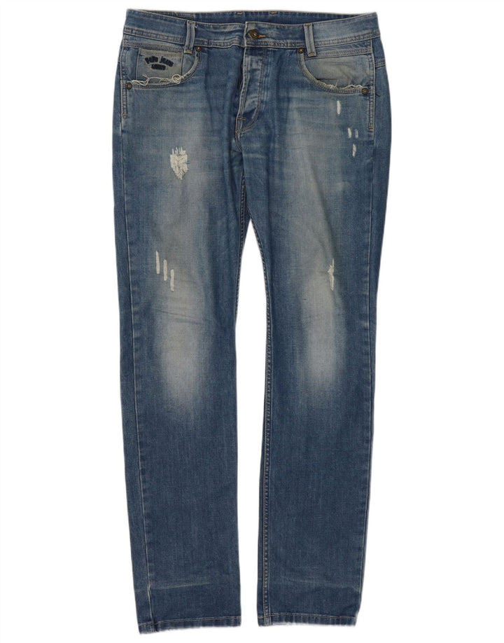 PEPE Jeans Womens Distressed Slim Jeans W34 L34 Blue Cotton