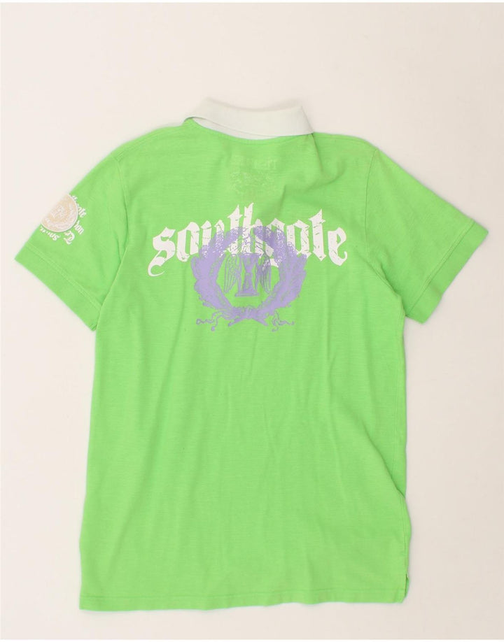FISHBONE Mens Graphic Polo Shirt Large Green Cotton Vintage Fishbone and Second-Hand Fishbone from Messina Hembry 