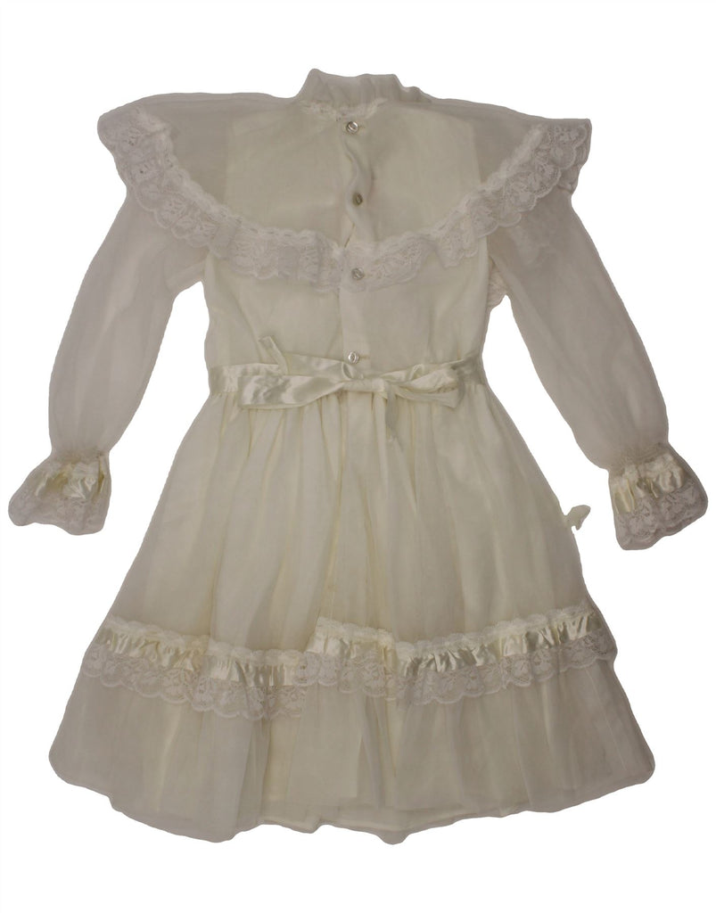 VINTAGE Baby Girls Long Sleeve Maxi Dress 18-24 Months Off White Nylon Vintage Vintage and Second-Hand Vintage from Messina Hembry 