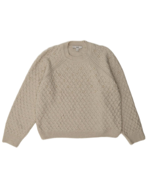 Marks & Spencer Γυναικείο πουλόβερ Crop Crew Neck Jumper UK 10 Small Off White