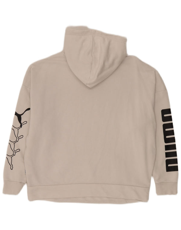 Puma Γυναικείο γραφικό Oversized Hoodie Jumper UK 14 Μεσαίο λευκό βαμβακερό