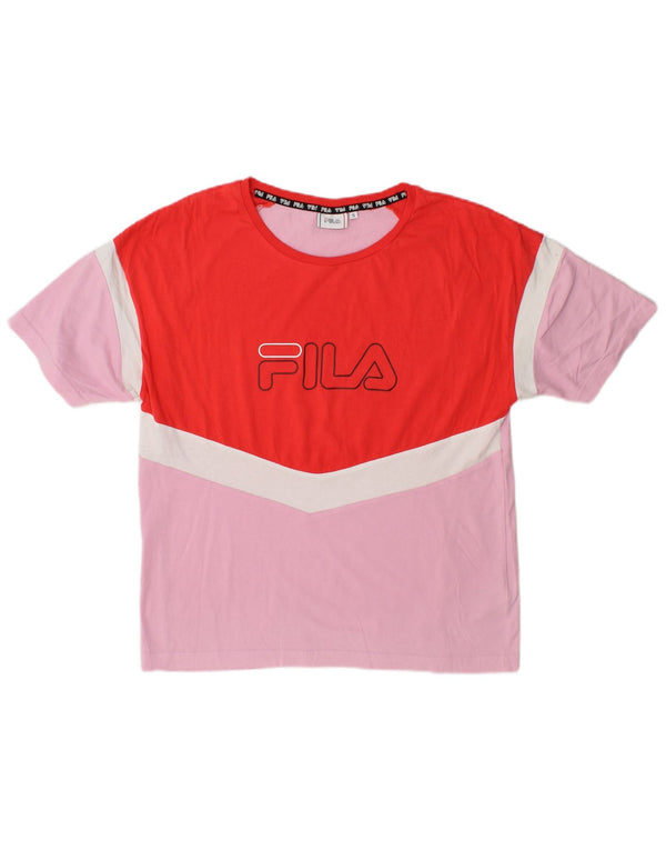 Γυναικείο γραφικό μπλουζάκι Fila Top UK 10 Small Pink Colourblock Βαμβακερό