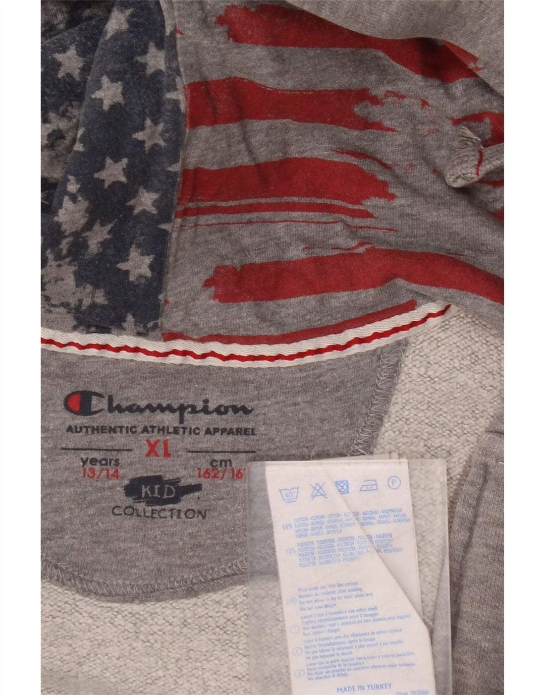 CHAMPION Γραφικό πουλόβερ με κουκούλα με φερμουάρ για κορίτσια 13-14 ετών XL γκρι βαμβακερό