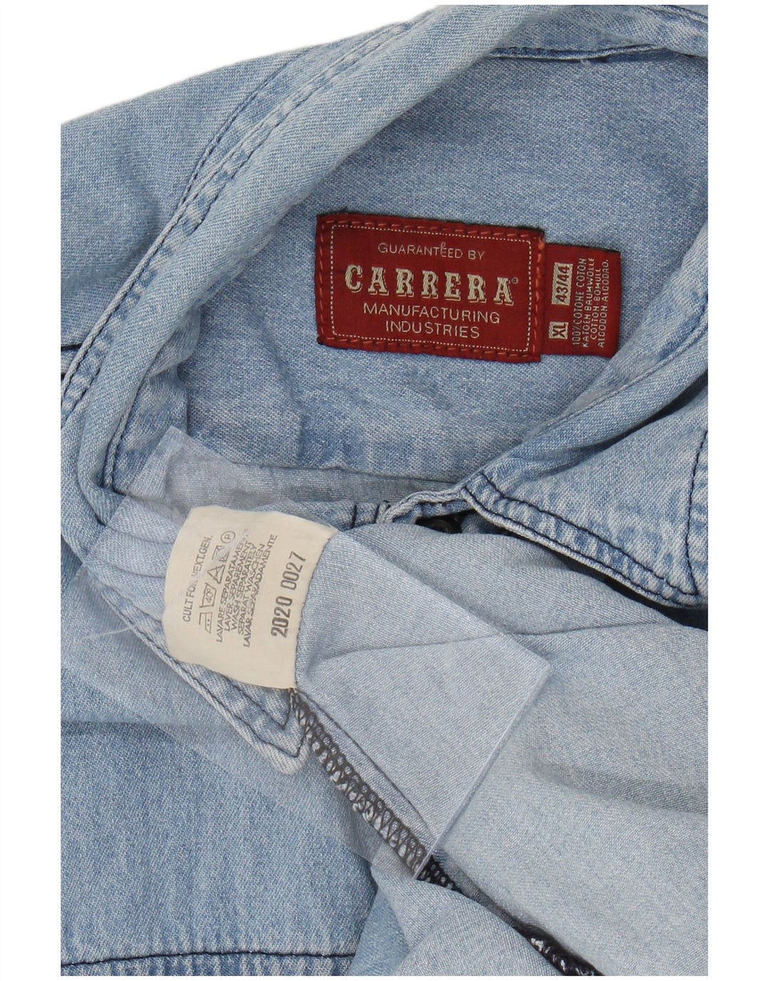 Ανδρικό κοντομάνικο τζιν πουκάμισο CARRERA 43/44 XL Μπλε βαμβακερό