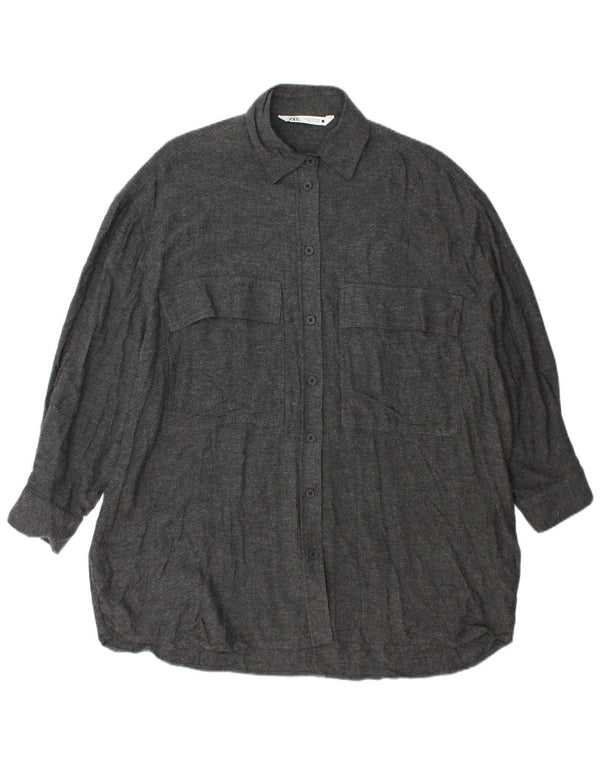 Zara Γυναικείο πουκάμισο Oversized Φόρεμα UK 10 Small Grey Viscose