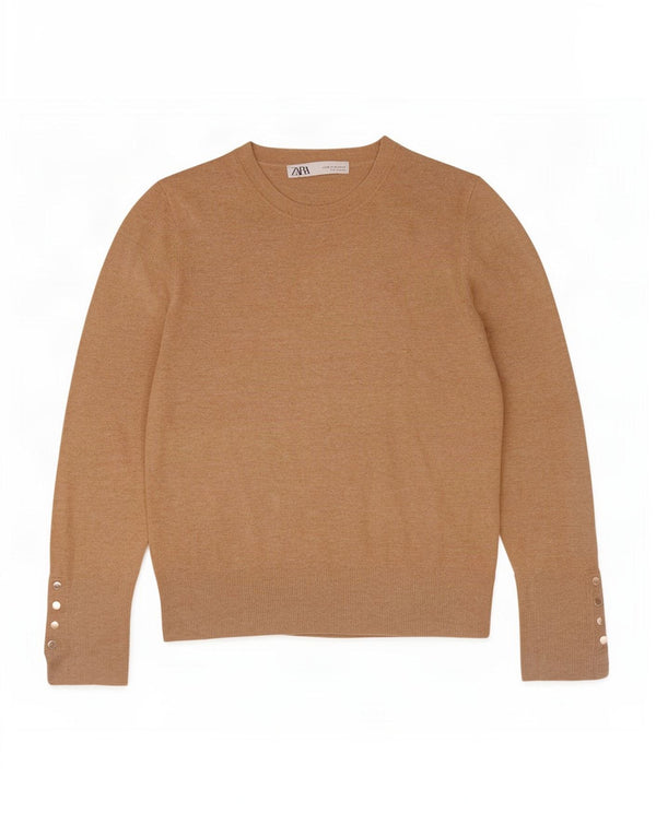 Zara Γυναικείο πουλόβερ με λαιμόκοψη UK 12 Medium Beige