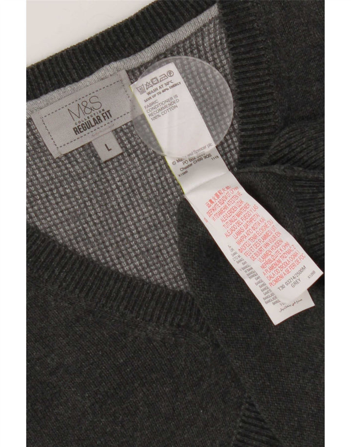 Marks & Spencer Ανδρικό πουλόβερ με κανονική εφαρμογή πουλόβερ με λαιμόκοψη μεγάλου γκρι βαμβακερό