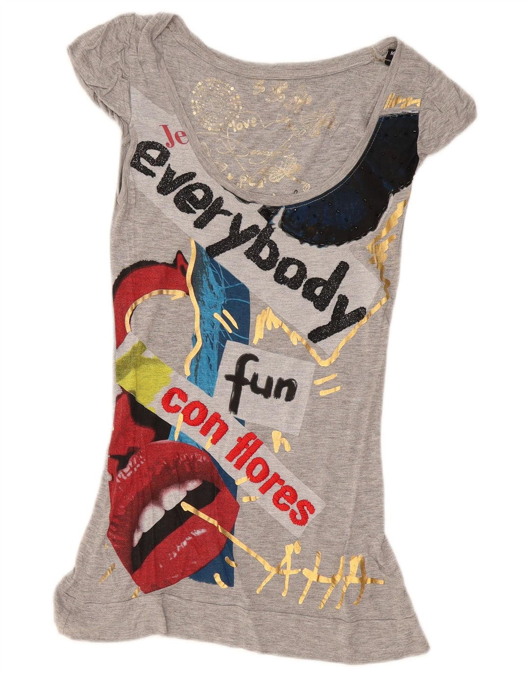 Desigual Γυναικείο Graphic Tunic Top UK 12 Medium Grey Viscose