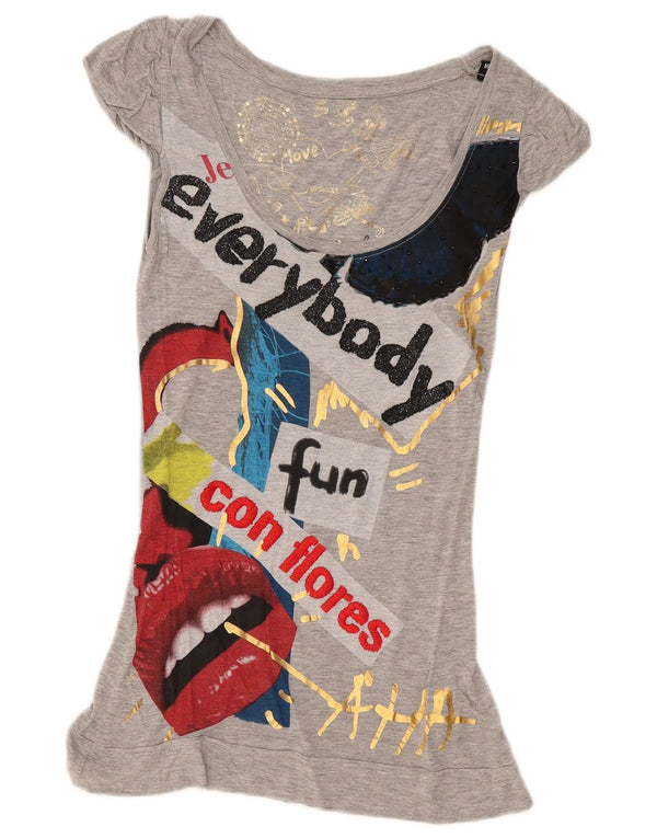 Desigual Γυναικείο Graphic Tunic Top UK 12 Medium Grey Viscose