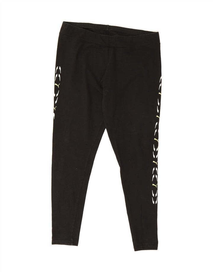 PUMA Womens Graphic Leggings UK 14 Large Black Cotton Vintage Puma and Second-Hand Puma from Messina Hembry 