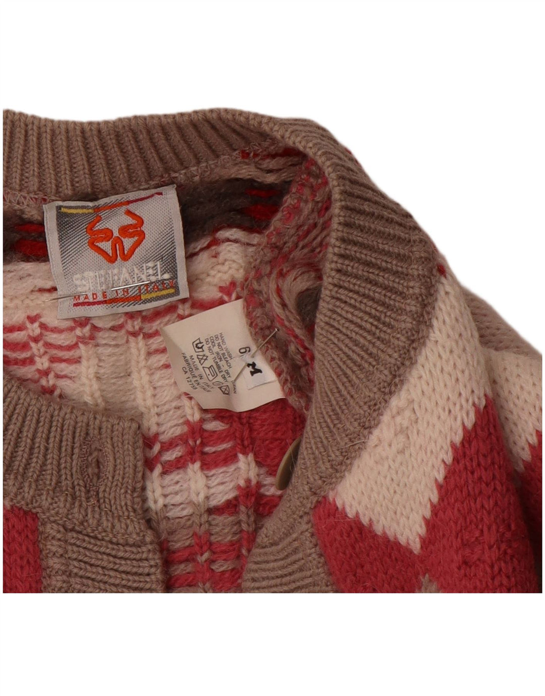 Stefanel Γυναικείο πουλόβερ ζακέτα με χαλαρή εφαρμογή UK 14 μεσαίο κόκκινο γεωμετρικό μαλλί