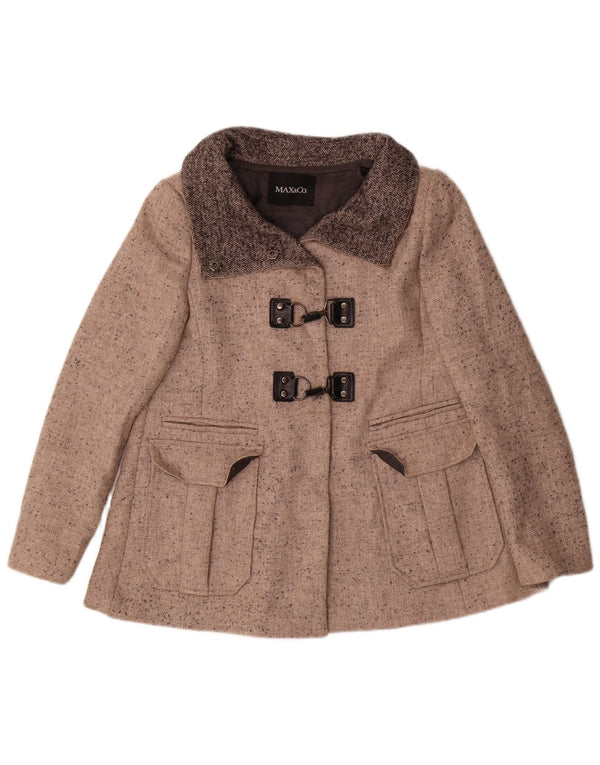 Max & Co. Womens Short Oversized Overcoat UK 6 XS Beige Flecked Wool