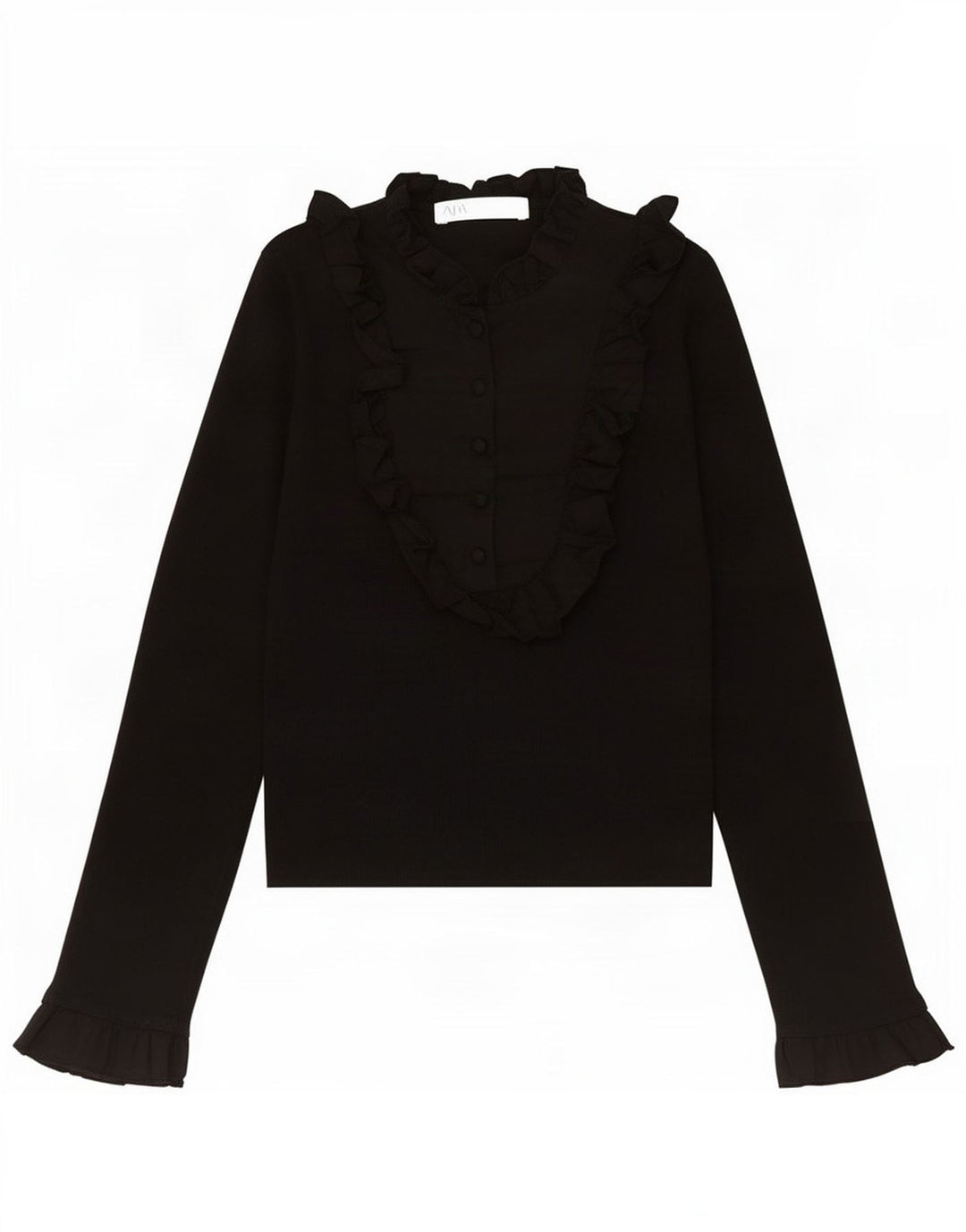 Zara γυναικείο βολάν πουλόβερ πουκάμισο UK 8 Small μαύρο νάιλον