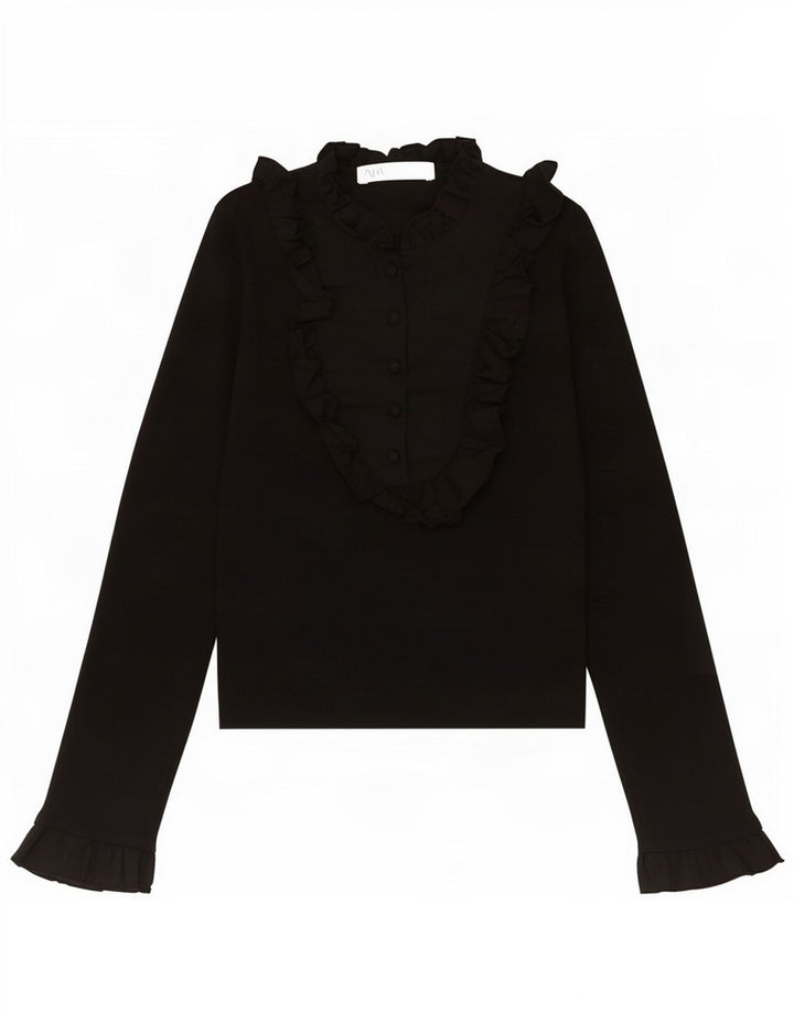 Zara γυναικείο βολάν πουλόβερ πουκάμισο UK 8 Small μαύρο νάιλον